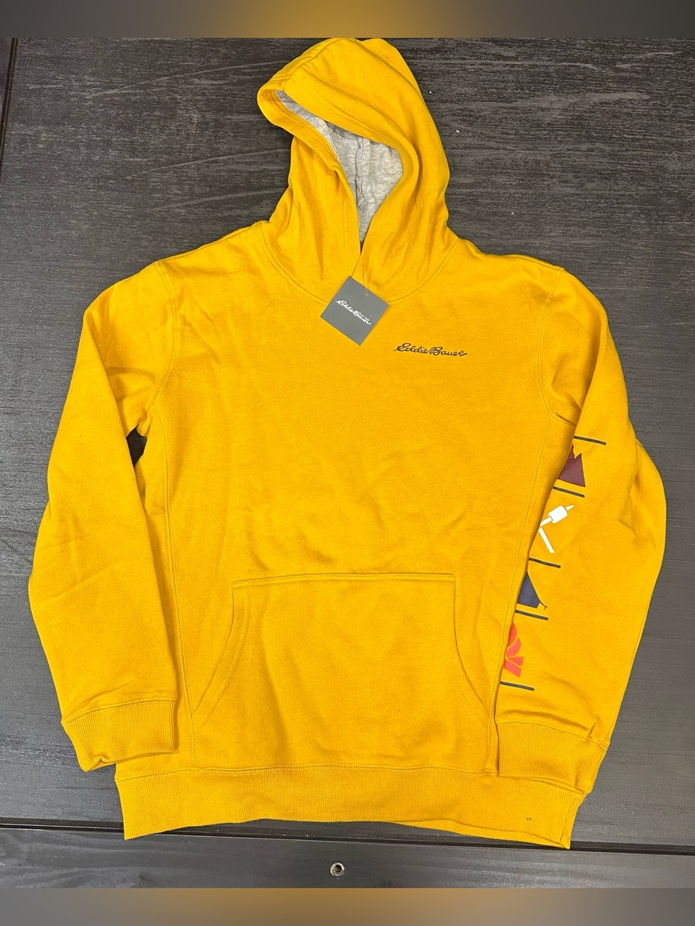 NWT Eddie Bauer Boys Graphic Camp Fleece Hoodie Yellow Kids XL